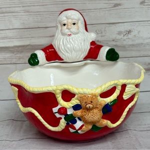 Vintage 1990 Exclusively for Lotus Christmas Santa Serving Bowl 9 1/4" Diameter